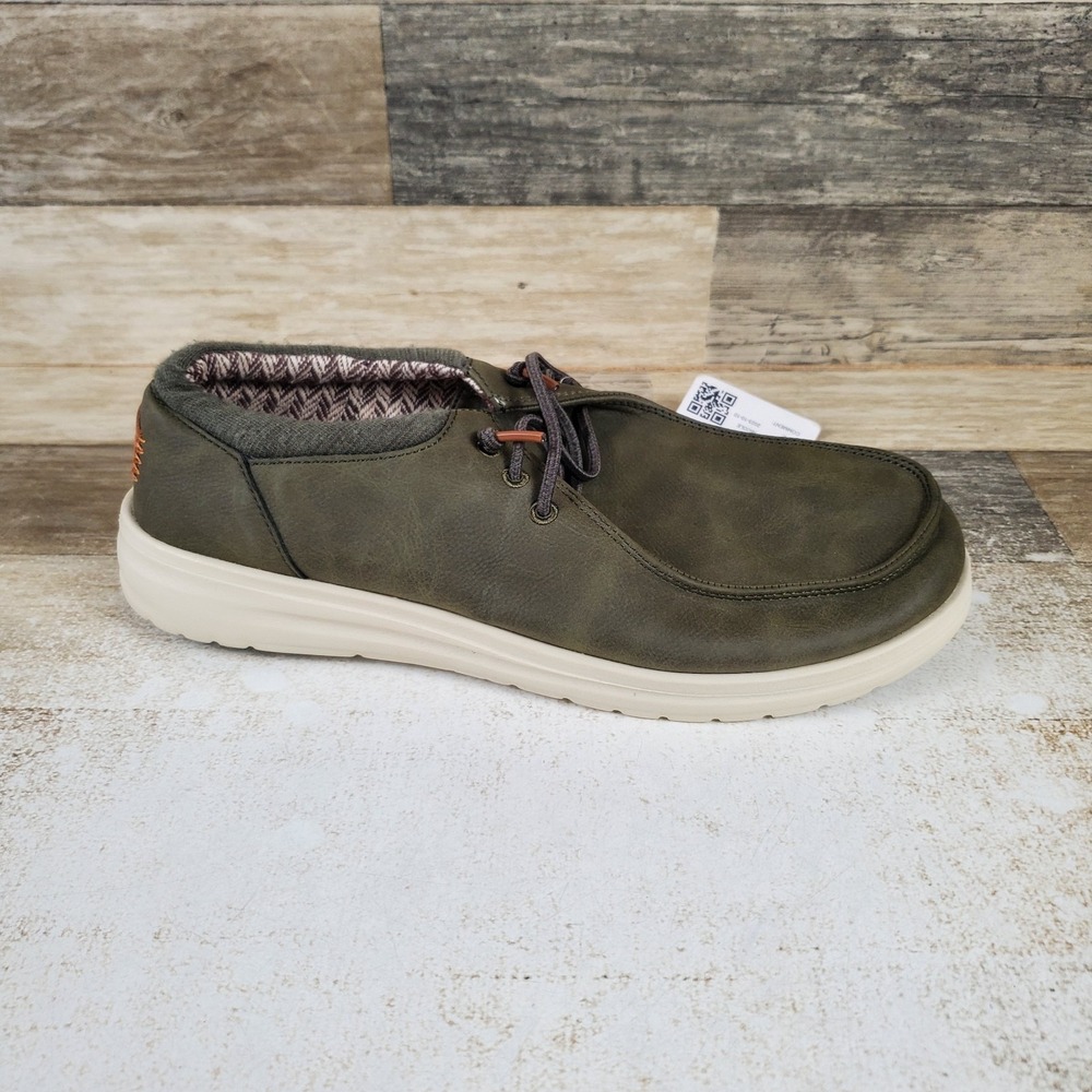 Hey Dude Wally Grip Classic Mens Loafer Shoes Sz 9 Olive Slip On Round Toe
